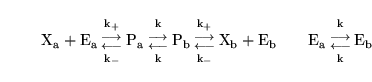 \begin{displaymath}
\ensuremath{\mathrm{X_a}}+ \ensuremath{\mathrm{E_a}}{{\ensur...
...rrow}\atop{\ensuremath{\mathrm{k}}}}} \ensuremath{\mathrm{E_b}}\end{displaymath}